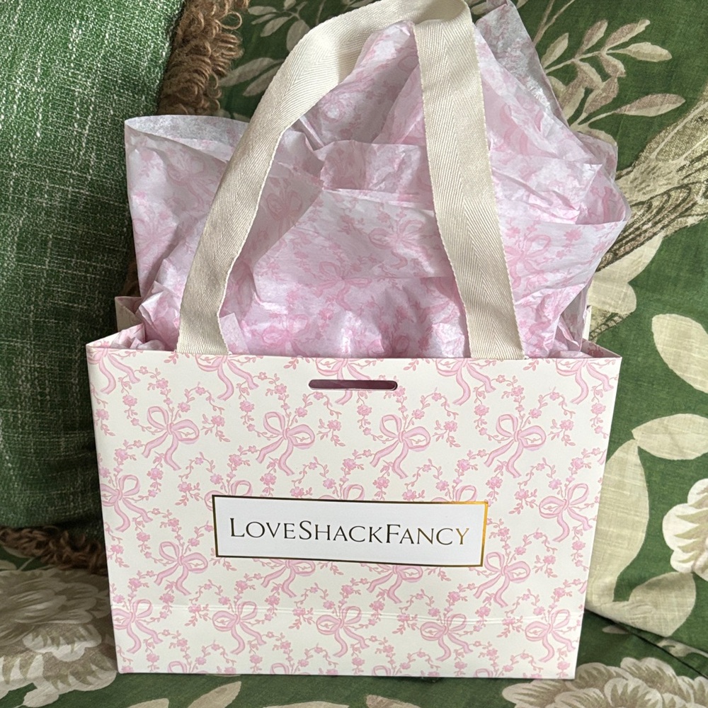 LoveShackFancy Pink Bow Patterned Bag